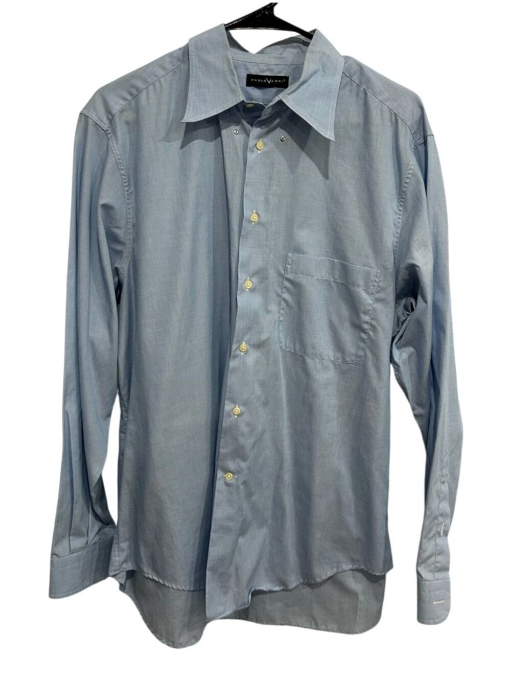 Paolo Verri 16/41 Mens Light Blue Button Up Dress Shirt Cotton Classic Old Money